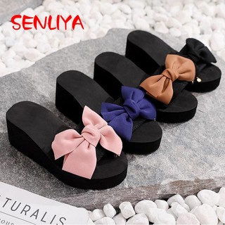 Dép đế xuồng SENLIYA quai ngang đính nơ xinh xắn thời trang 2020 cho nữ