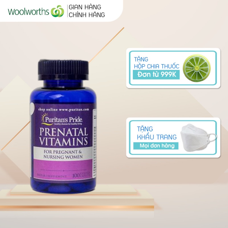 Vitamin khoáng chất tổng hợp Puritan's Pride Prenatal Vitamins cho bà bầu và phụ nữ cho con bú 100 viên của Mỹ