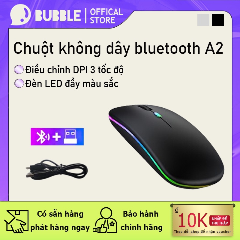 Chuột không dây A2 sạc pin siêu mỏng 2.4GHz,Với đèn LED nhiều màu sắc,Chuột không gây tiếng ồn, điều chỉnh DPI ba tốc độ
