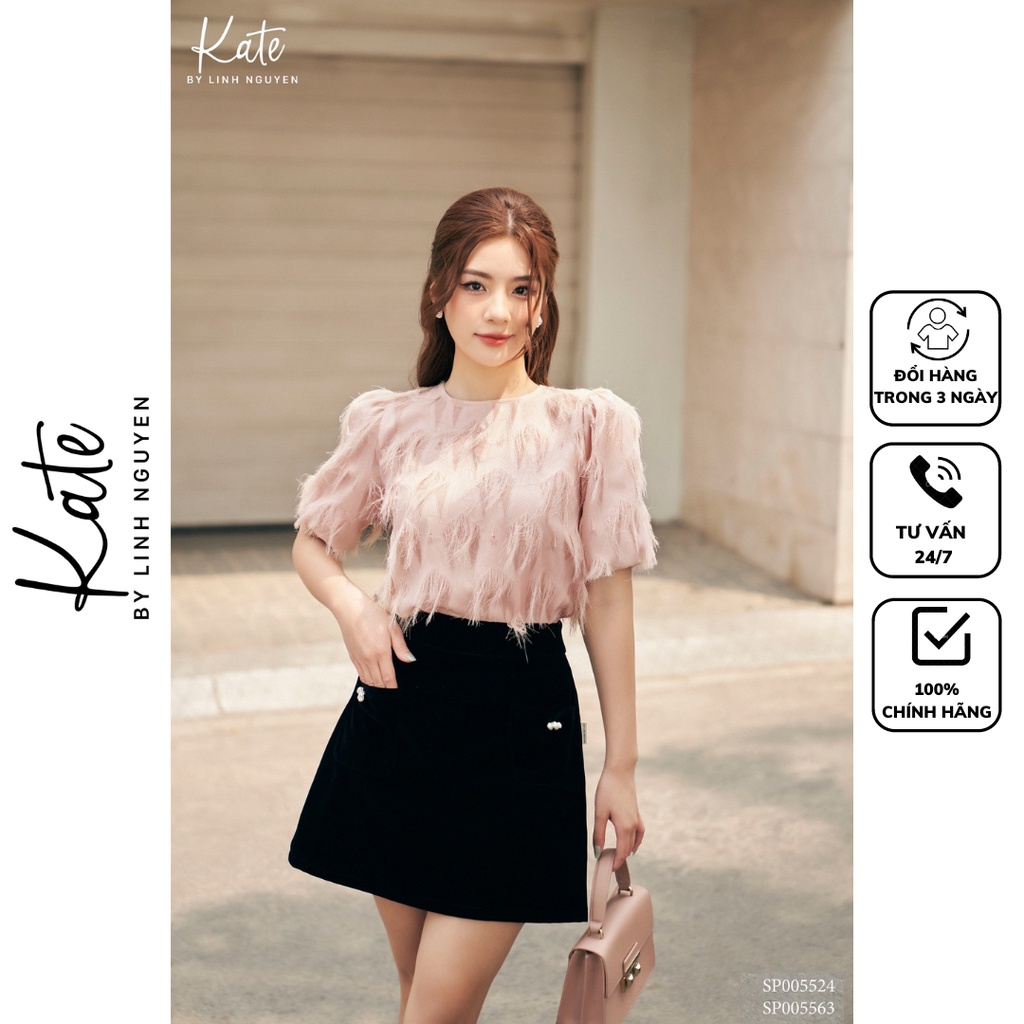 Áo tằm hồng tua rua 5524 chân váy nhung đen 5563 thời trang Kate by Linh Nguyen