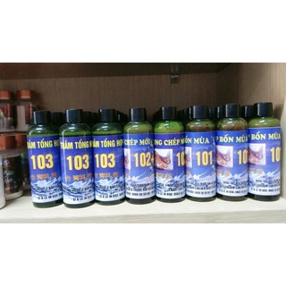 Hương liệu câu chép , trắm siêu nhậy : chép bốn mùa 101 , hương chép mới 102+ , trắm tổng hợp 103
