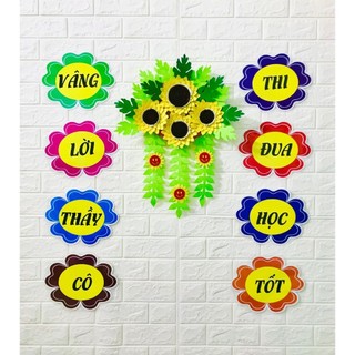 Hoa Khẩu hiệu trang trí ép Plastic khổ A4 cho lớp học thêm sinh động, sẵn băng keo