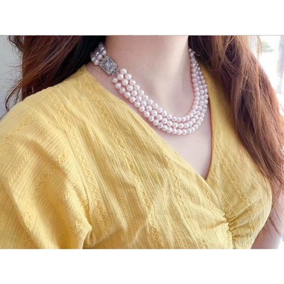 Chuỗi Đeo Cổ Ngọc Trai Thời Trang 3 Tầng Size 7ly Sang Trọng - Ngọc Trai Trường Thịnh