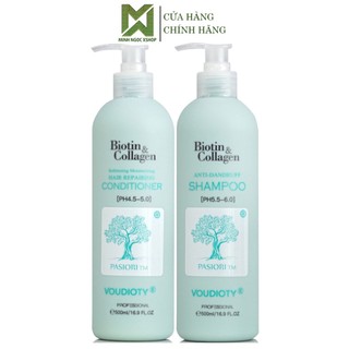Dầu gội xả ngăn gàu Biotin xanh dương, Biotin Collagen Voudioty 500ML chính hãng