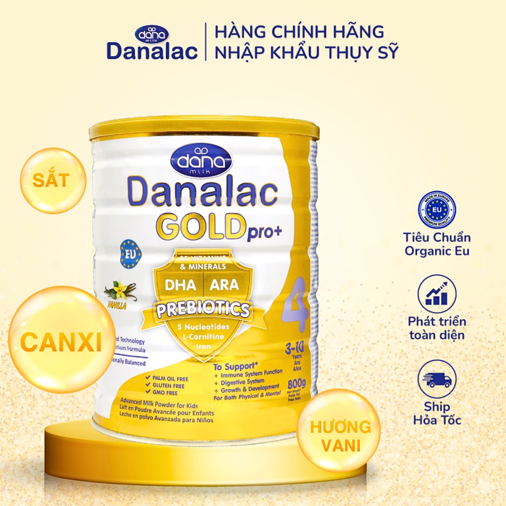 Sữa Bột Danalac Gold Pro+ Số 4 Cho Trẻ 3- 10 Tuổi DATE 10/2024| NHẬP KHẨU NGUYÊN LON THỤY SỸ