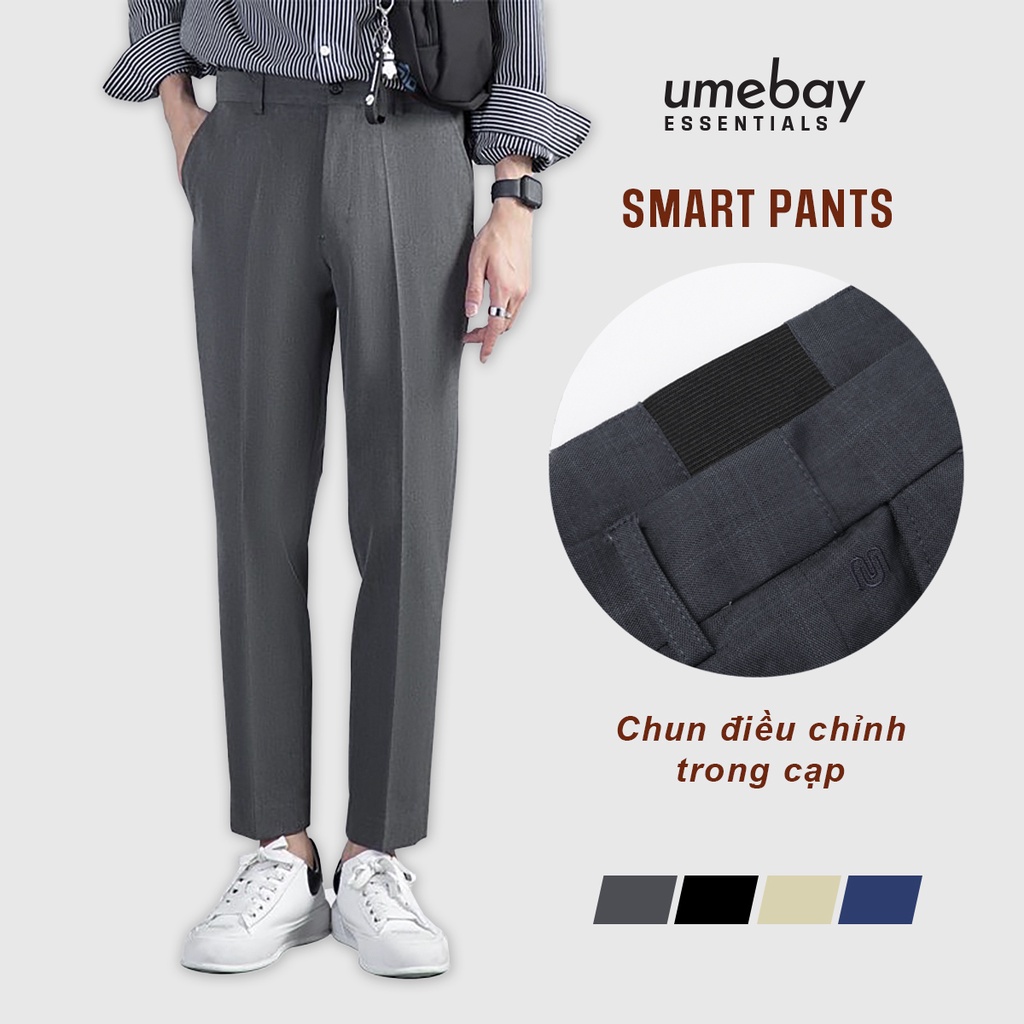 Quần âu nam smart chun ẩn điều chỉnh cạp quần Umebay, quần tây nam ống đứng dáng crop công sở UQA633