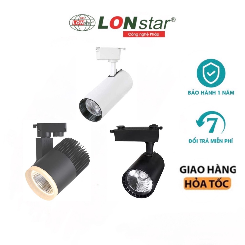 Combo 3 đèn rọi và 1 thanh ray 1 mét LONstar Led COB chiếu điểm ánh sáng trắng,vàng,trung tính công suất 20W,30W