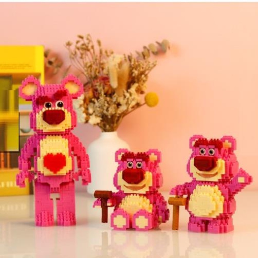 Mô hình lắp ráp mini Gấu Dâu Lotso hoạt hình dễ thương - Đồ chơi lắp ghép 3D cho bé