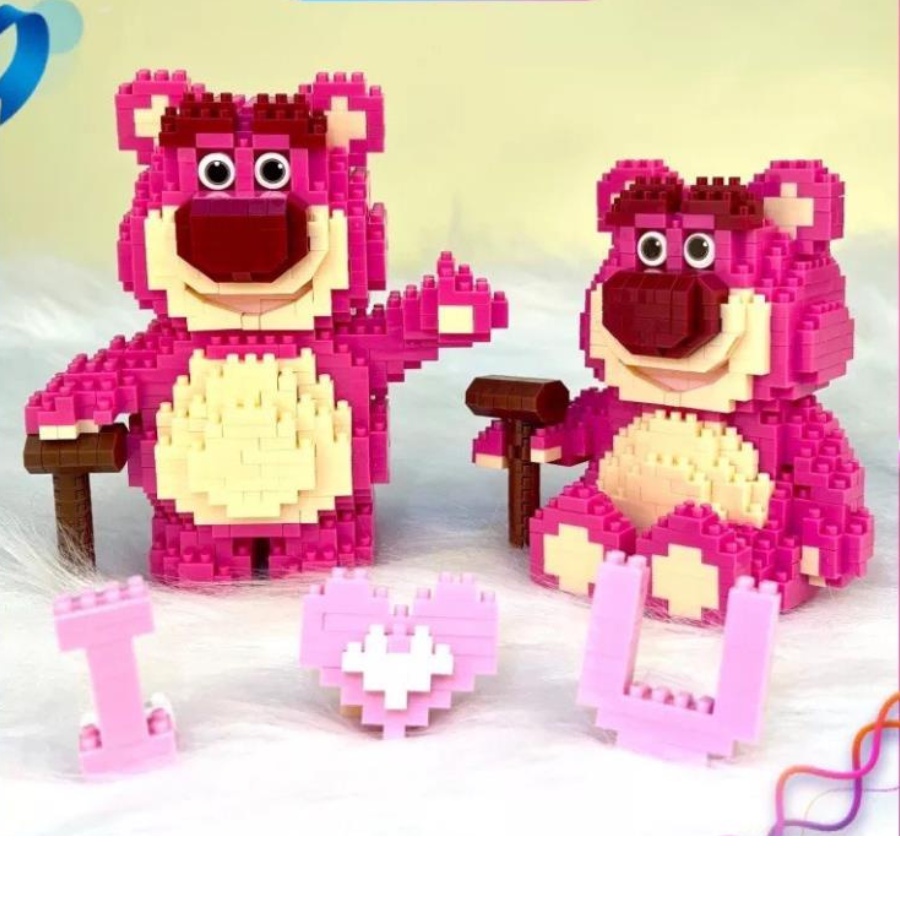 Mô hình lắp ráp mini Gấu Dâu Lotso hoạt hình dễ thương - Đồ chơi lắp ghép 3D cho bé