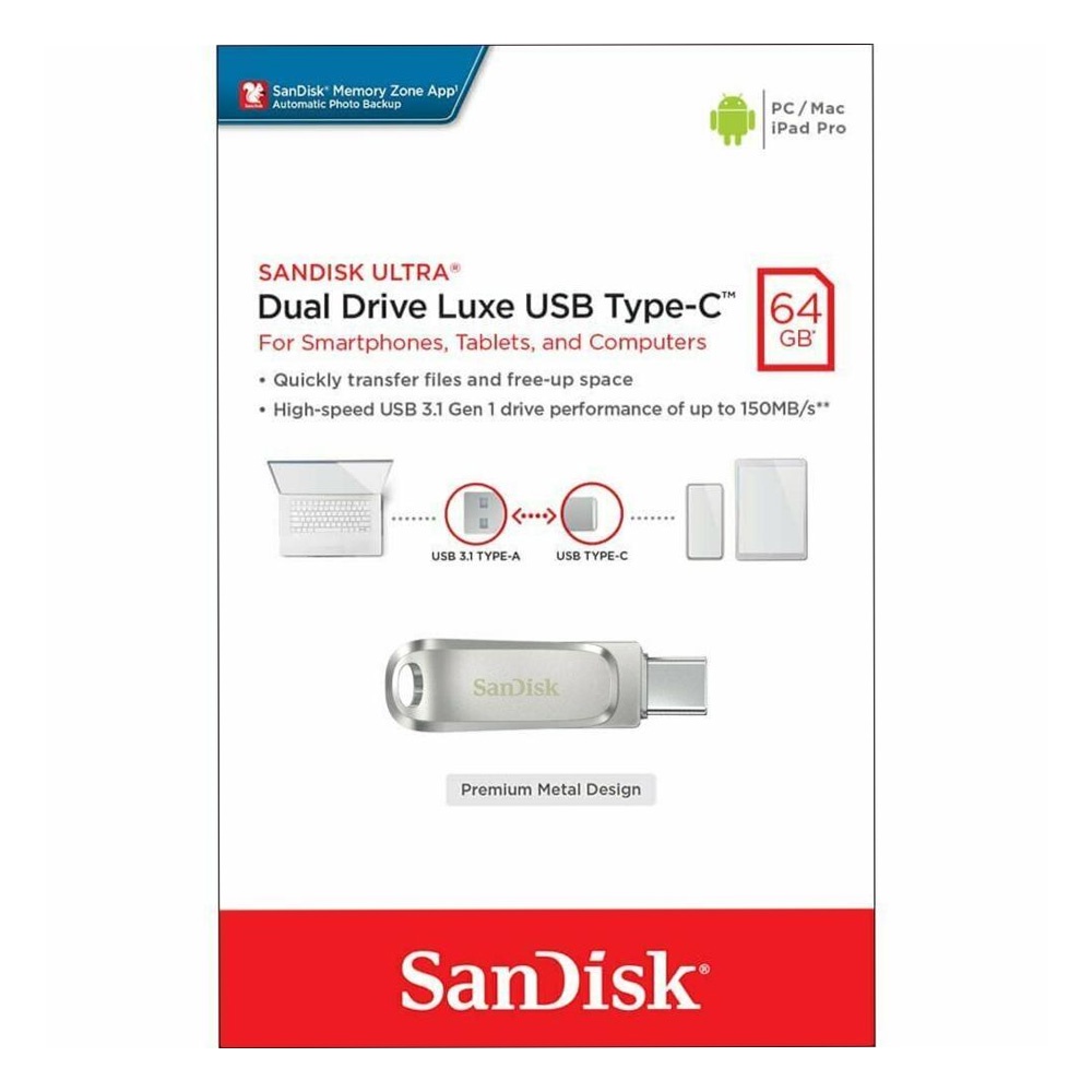 [Mã INBAU30 giảm 30K đơn 199K] USB 3.1 Sandisk Ultra Dual Drive Luxe OTG Type-C DDC4 64GB OTG SDDDC4-064G-G46