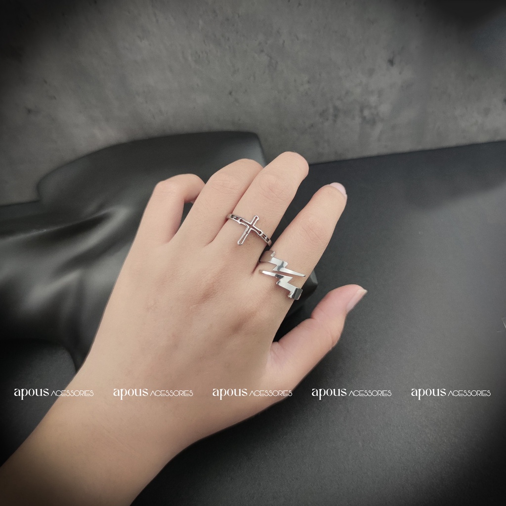 Nhẫn nam nữ Sấm Sét Mũi Tên Thánh Giá Freesize N048 - Thép Titan - Phụ kiện trang sức Unisex Apous
