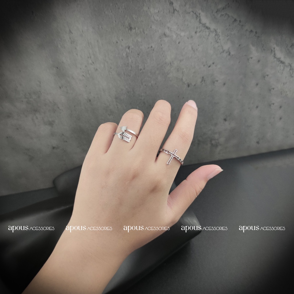 Nhẫn nam nữ Sấm Sét Mũi Tên Thánh Giá Freesize N048 - Thép Titan - Phụ kiện trang sức Unisex Apous