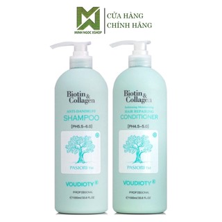 Dầu gội xả ngăn gàu Biotin xanh dương, Biotin Collagen Voudioty 1000ML chính hãng