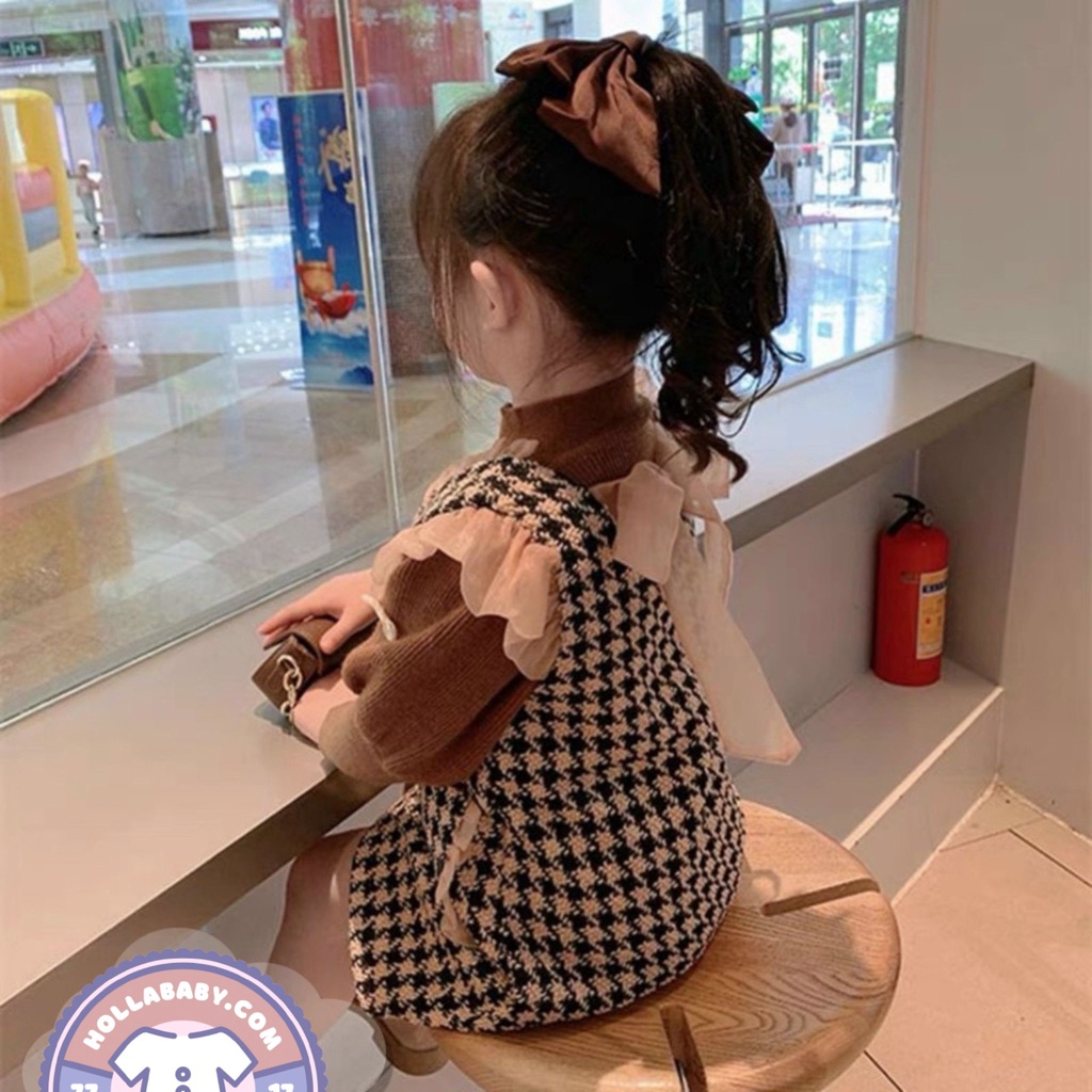 Váy bé gái,Set váy dạ nơ yếm tay bồng sang chảnh phong cách tiểu thư 8-28kg HollaBaby Y130