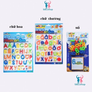 Bộ 3 vỉ chữ cái học sinh in hoa, thường và số nam châm antona cho bé vừa học vừa chơi