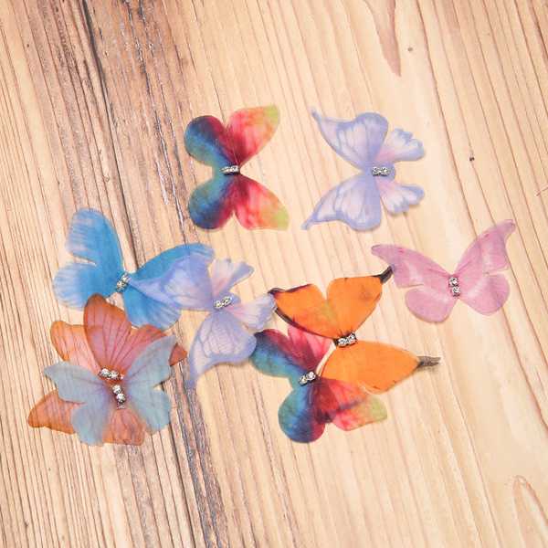 Set 50 Bươm Bướm Bằng Vải Organza Màu Sắc Gradient 38Mm Dùng Để Trang Trí Búp Bê