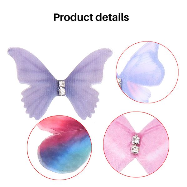 Set 50 Bươm Bướm Bằng Vải Organza Màu Sắc Gradient 38Mm Dùng Để Trang Trí Búp Bê