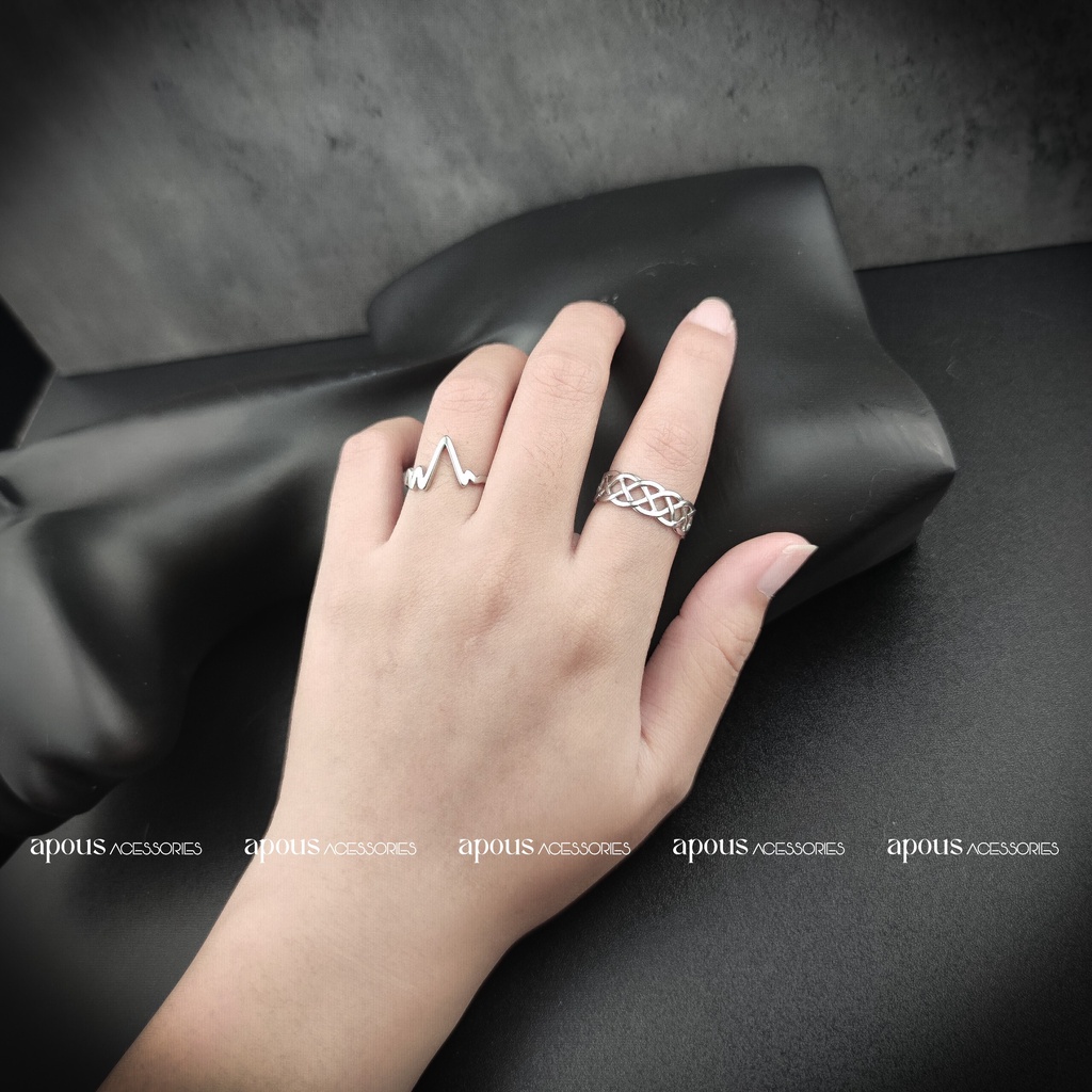 Nhẫn nam nữ Chéo Hình Lưới Freesize N060 - Thép Titan - Phụ kiện trang sức Unisex Apous