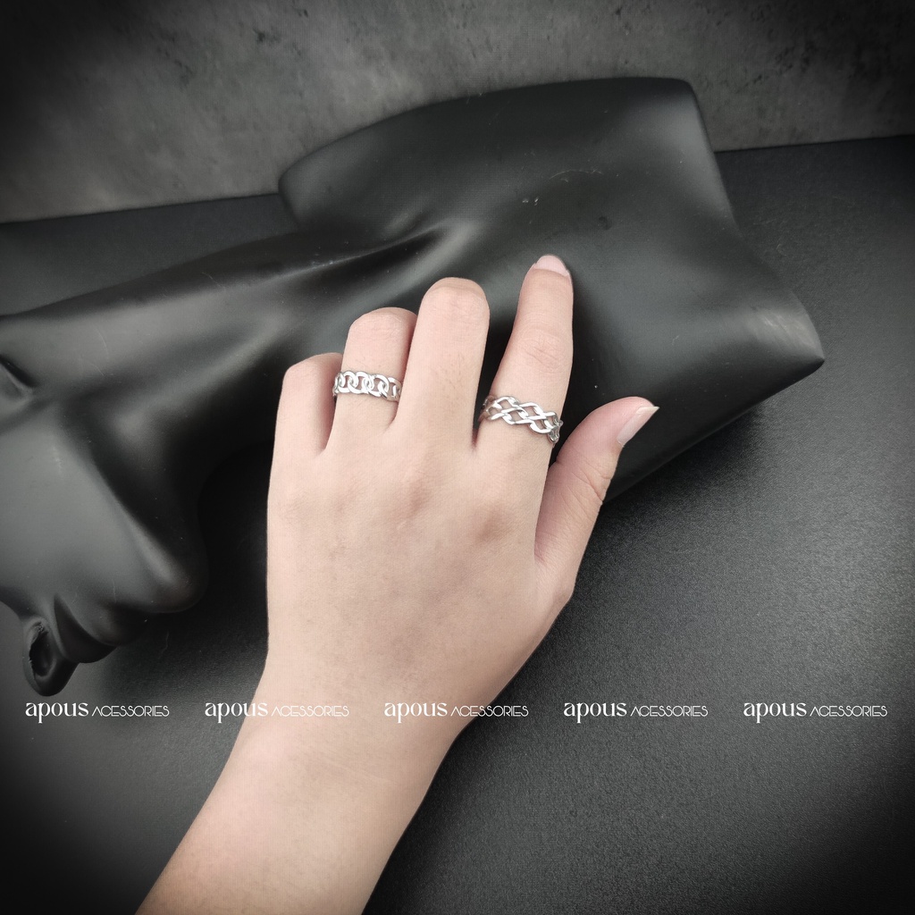 Nhẫn nam nữ Chéo Hình Lưới Freesize N060 - Thép Titan - Phụ kiện trang sức Unisex Apous