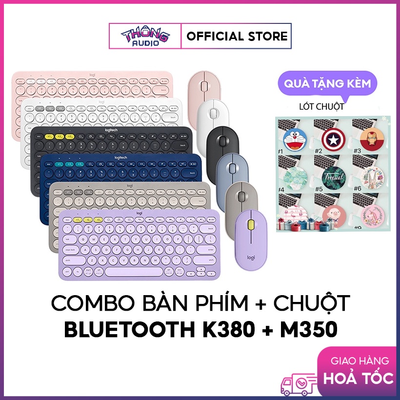 Combo bàn phím không dây Bluetooth Logitech K380 và chuột Pebble M350 màu tím/hồng, gọn nhẹ, bảo hành chính hãng