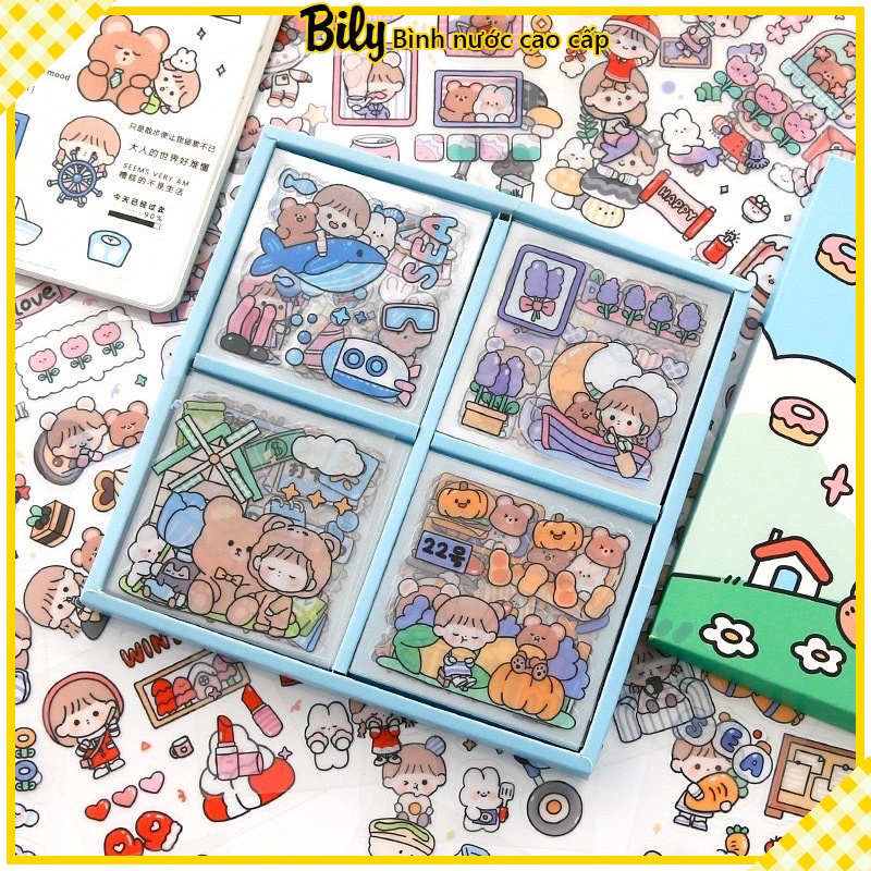 Miếng dán trang trí bình nước, sticker 2D cute dán bình nước, điện thoại, máy tính