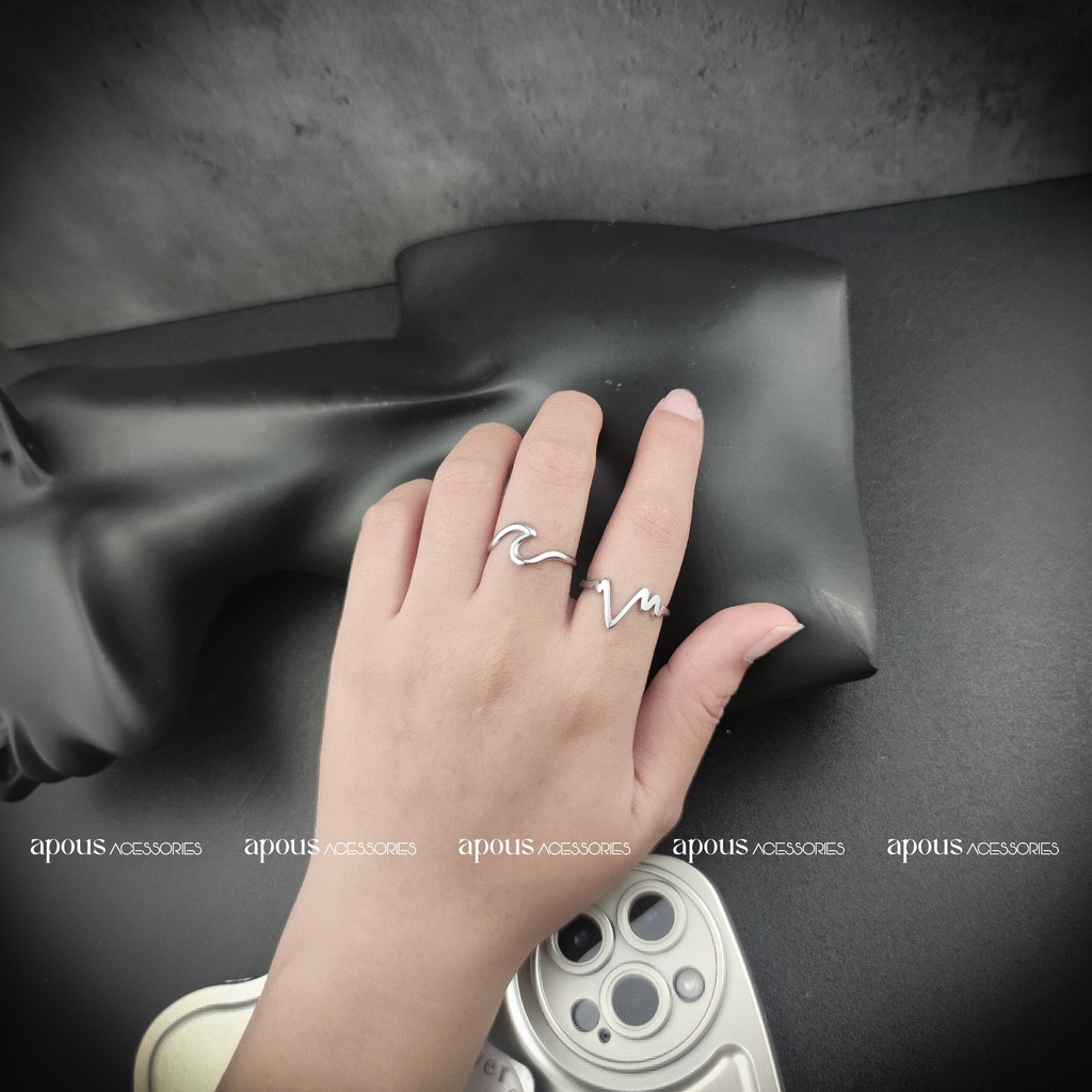 Nhẫn nam nữ hình Điện Tim Freesize N063 - Thép Titan - Phụ kiện trang sức Unisex Apous