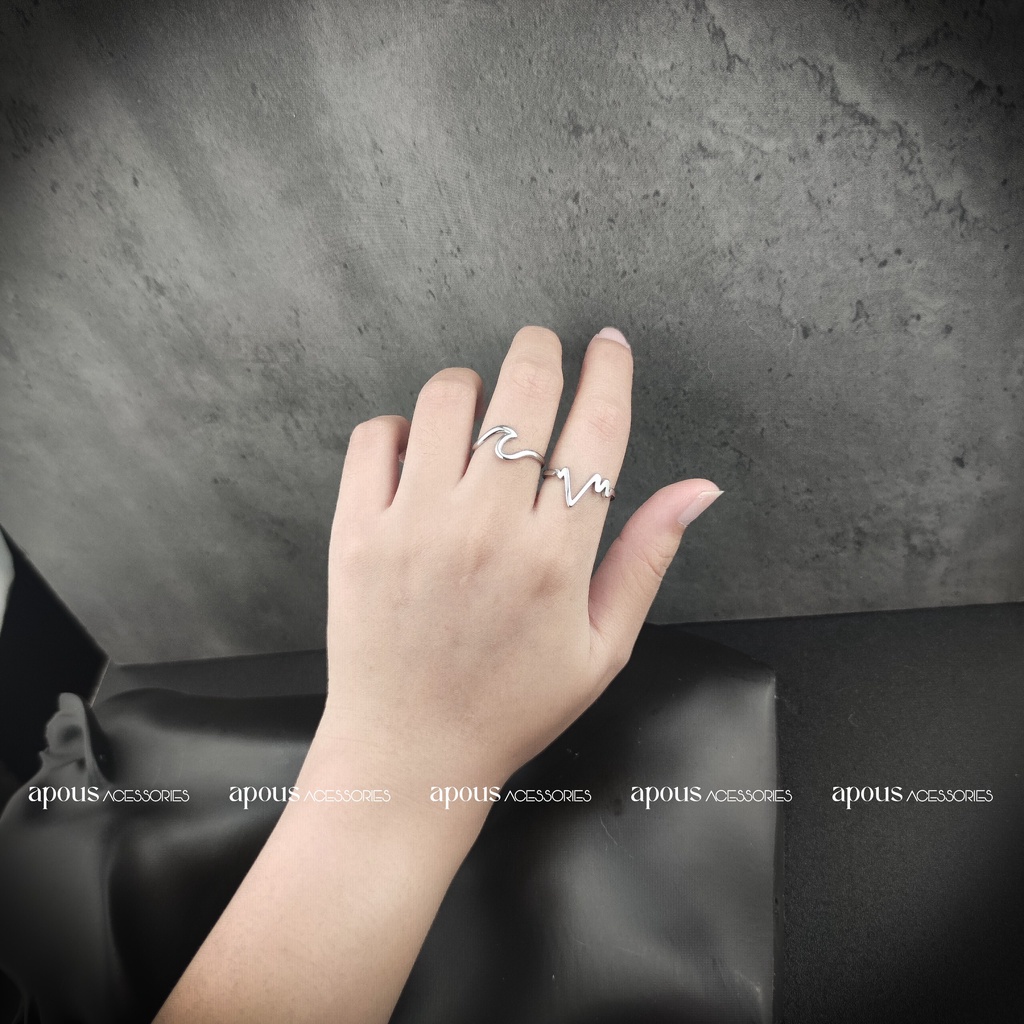 Nhẫn nam nữ hình Điện Tim Freesize N063 - Thép Titan - Phụ kiện trang sức Unisex Apous