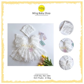 Body váy ren trắng cao cấp cho bé gái sơ sinh kèm nón