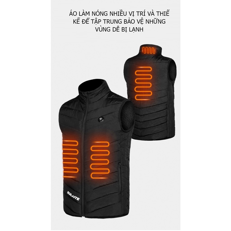 Áo điện sưởi ấm mùa đông sử dụng sạc pin dự phòng hoặc qua bình ắc quy, kiểu dáng cộc tay mặc bên trong - Hãng Sulaite
