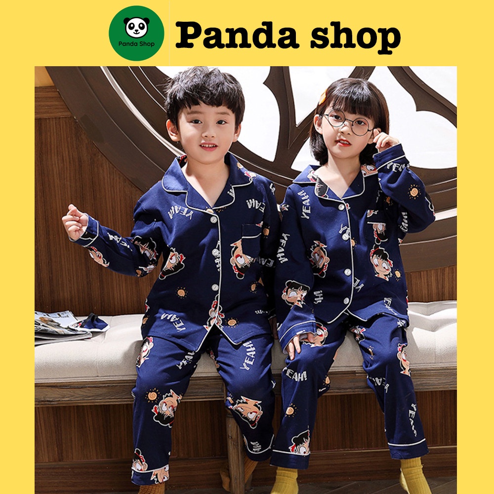 TỔNG HỢP 2 Áo dài quần dài 9-47kg Cotton Đũi Nhật pijama Doremon xanh CN06 trẻ em đồ ngủ| bộ đi chơi bé trai gái