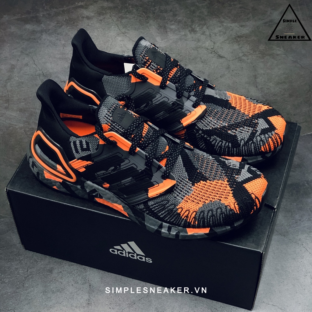 Giày Adidas Ultraboost 20 Chính Hãng 🔴SIMPLE SNEAKER🔴 Giày Chạy Bộ Gym Nam Ultra boost 20 Black Signal Orange