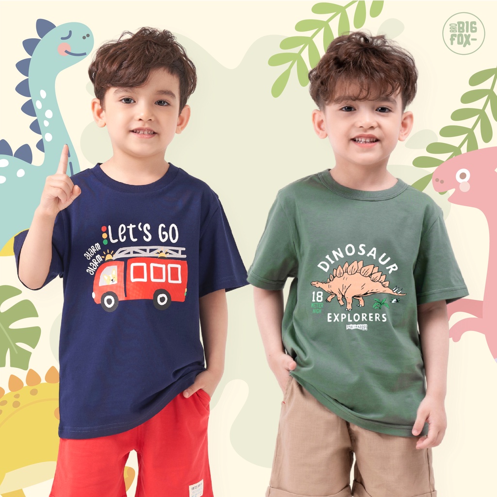 Áo phông thun cộc tay cho bé trai BIGFOX - MISS MEOW hình ôtô khủng long 6 màu 3 đến 8 tuổi nhóm - mã quần áo trẻ em 01
