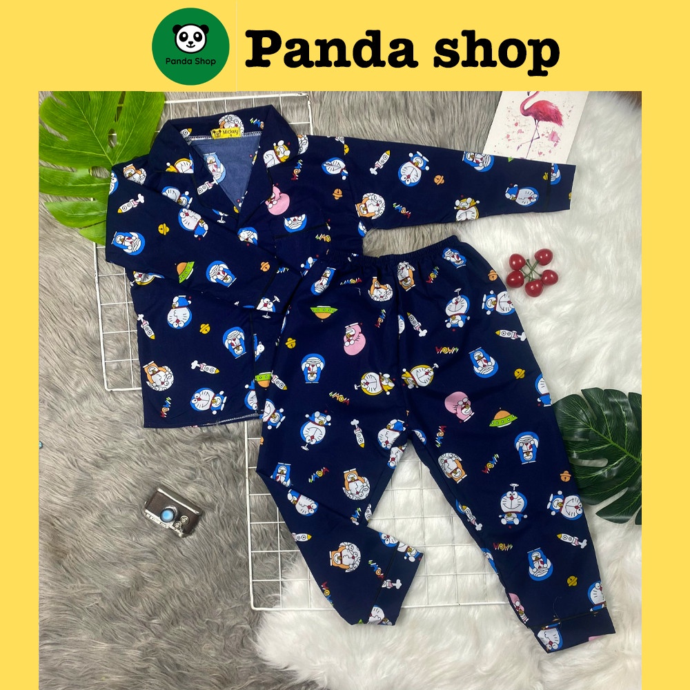 (9-47kg) pijama Cotton Đũi Nhật Bản Doremon đen CD18 tay dài trẻ em đồ ngủ| đồ đi chơi bé trai gái