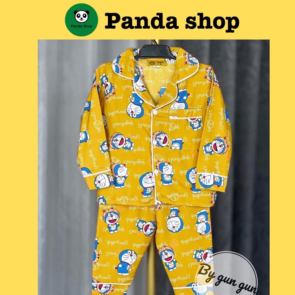 (9-47kg) pijama Cotton Đũi Nhật Bản Doremon Vàng CD15 tay dài quần dài bé trai gái