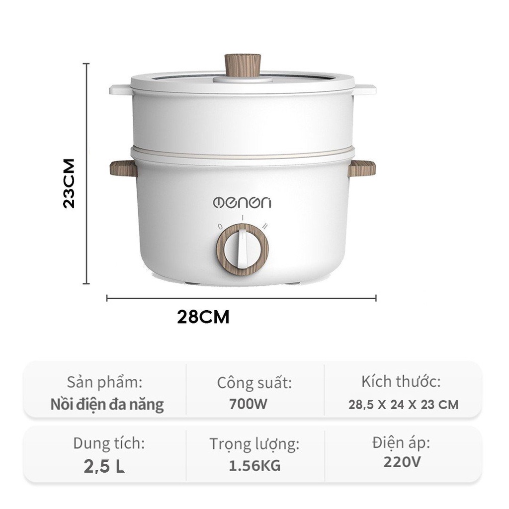 Nồi Điện Đa Năng OENON Nấu Lẩu, Chiên, Xào, Rán, Dung Tích 1.5L/2.5L Có Khay Hấp