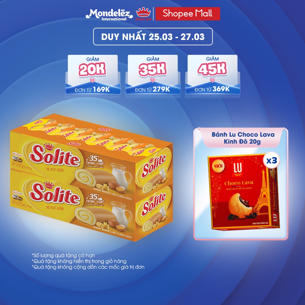 Combo 2 Khay Bánh Bông Lan SOLITE Cuộn Kem Vị Bơ Sữa 360g