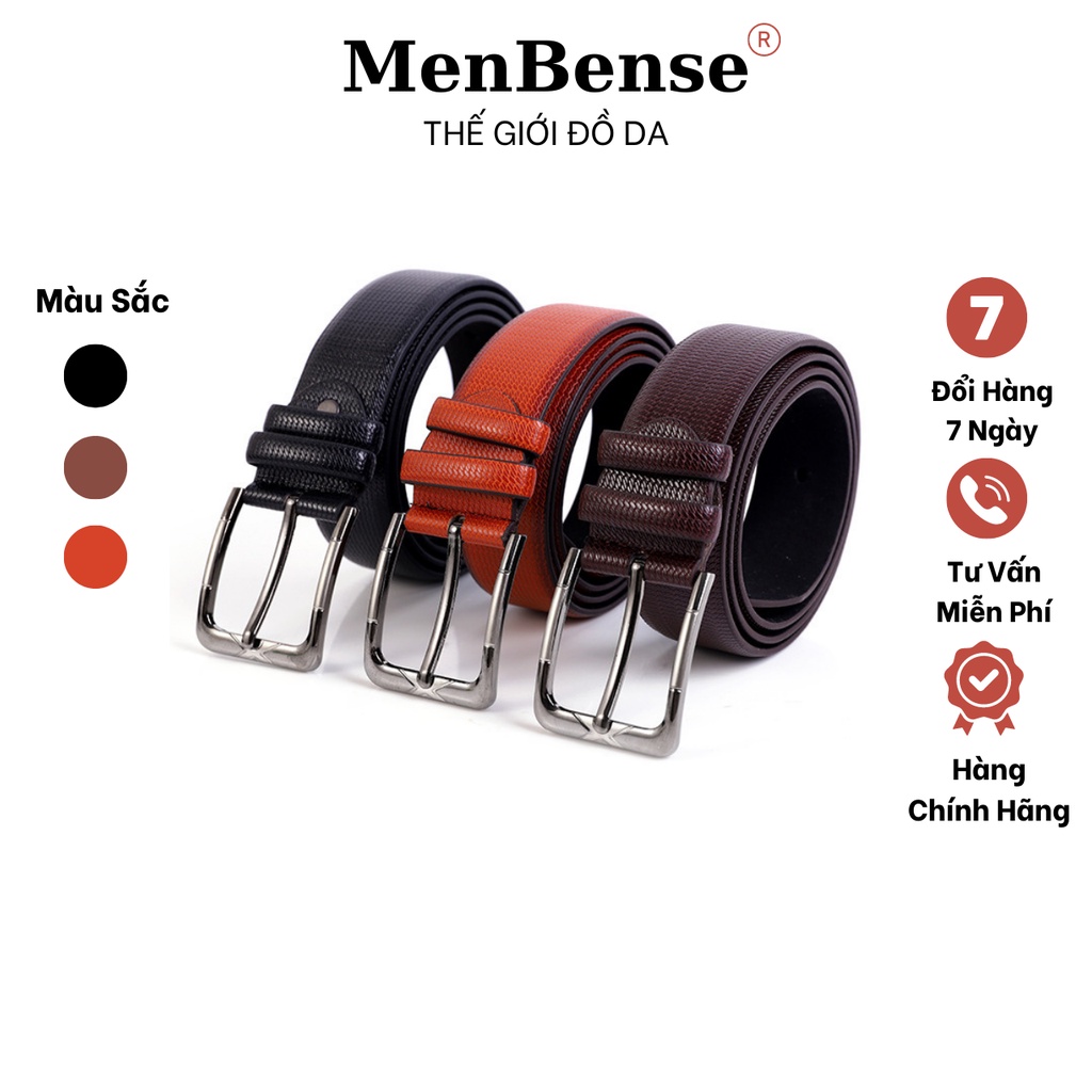 Thắt lưng nam da khóa kim loại chính hãng MENBENSE,Dây nịt nam da dập nổi hai lớp TL06