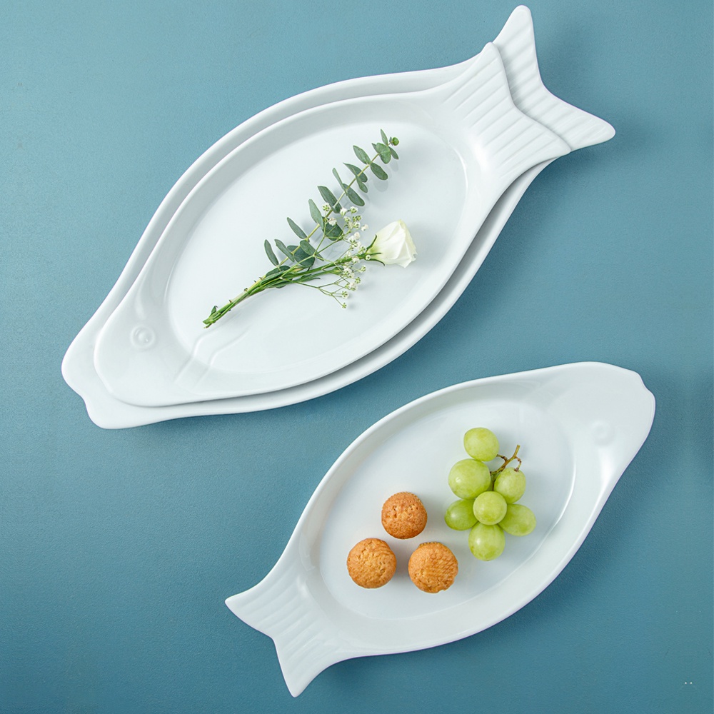 Đĩa cá Long Phương bằng sứ trắng sâu lòng dài 30cm đến 35cm