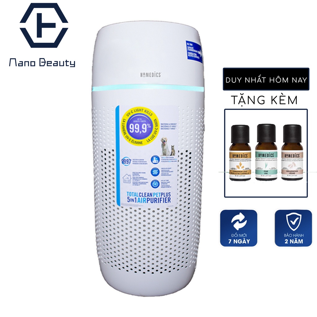 Máy lọc không khí khử mùi và lông động vật Homedics AP-PET35-WT của Nhà HT Beauty, màng lọc Hepa loại bỏ 99% vi khuẩn