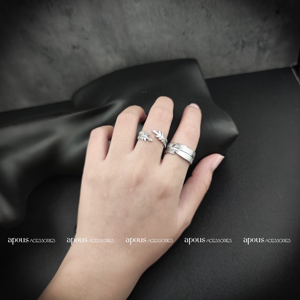 Nhẫn nam nữ Chiếc Lá Freesize N086 - Thép Titan - Phụ kiện trang sức Unisex Apous