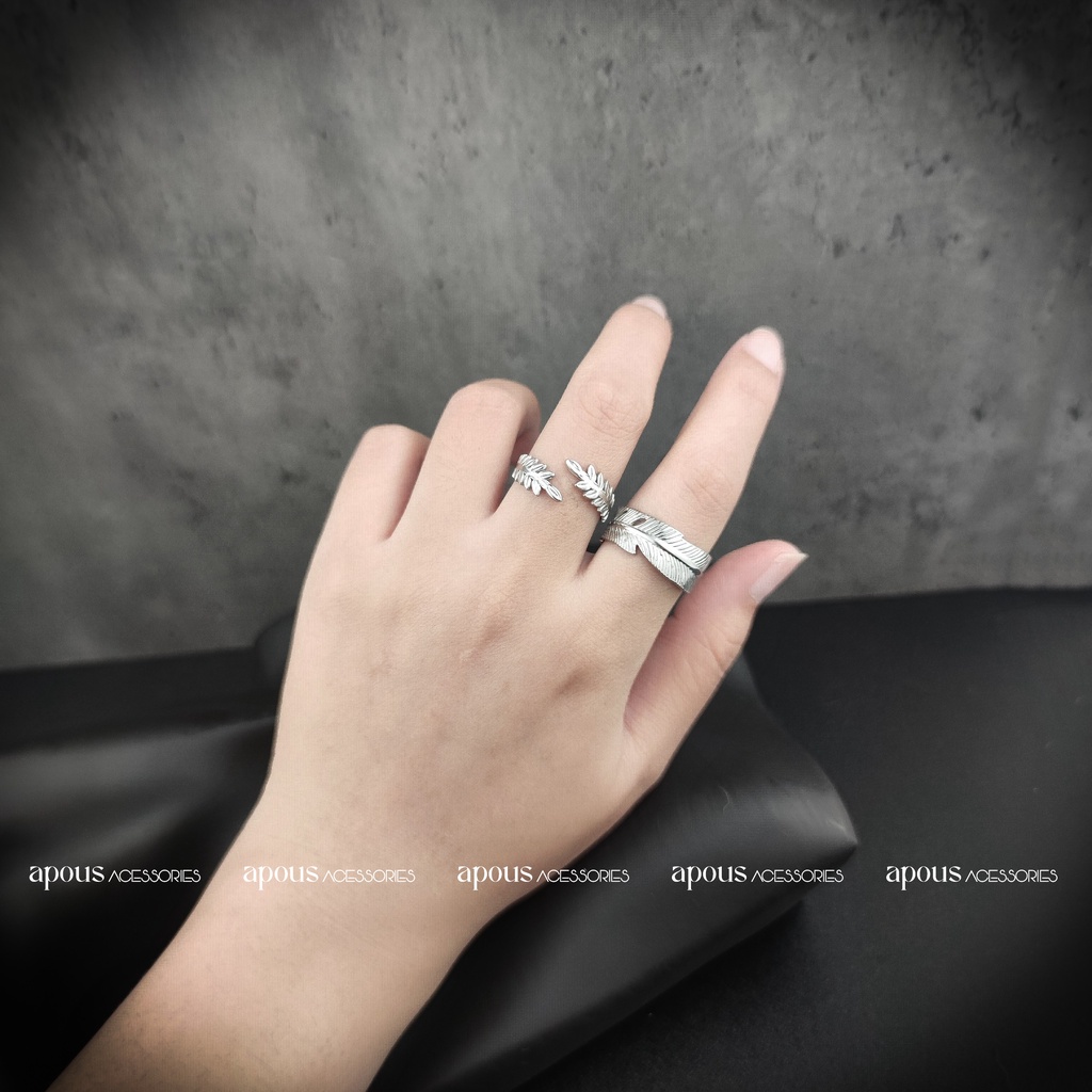 Nhẫn nam nữ Chiếc Lá Freesize N086 - Thép Titan - Phụ kiện trang sức Unisex Apous
