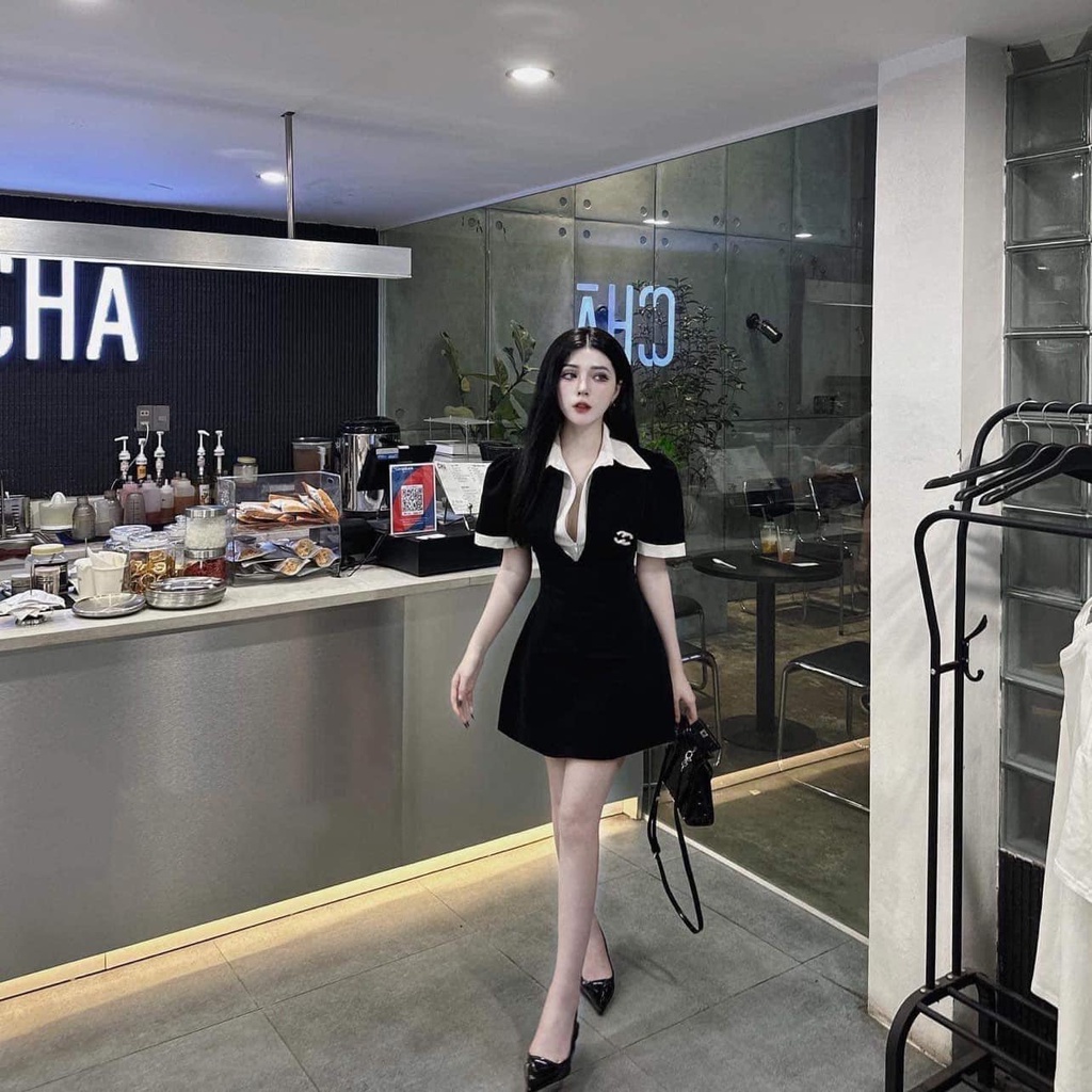 Váy đen phối somi trắng sang chảnh