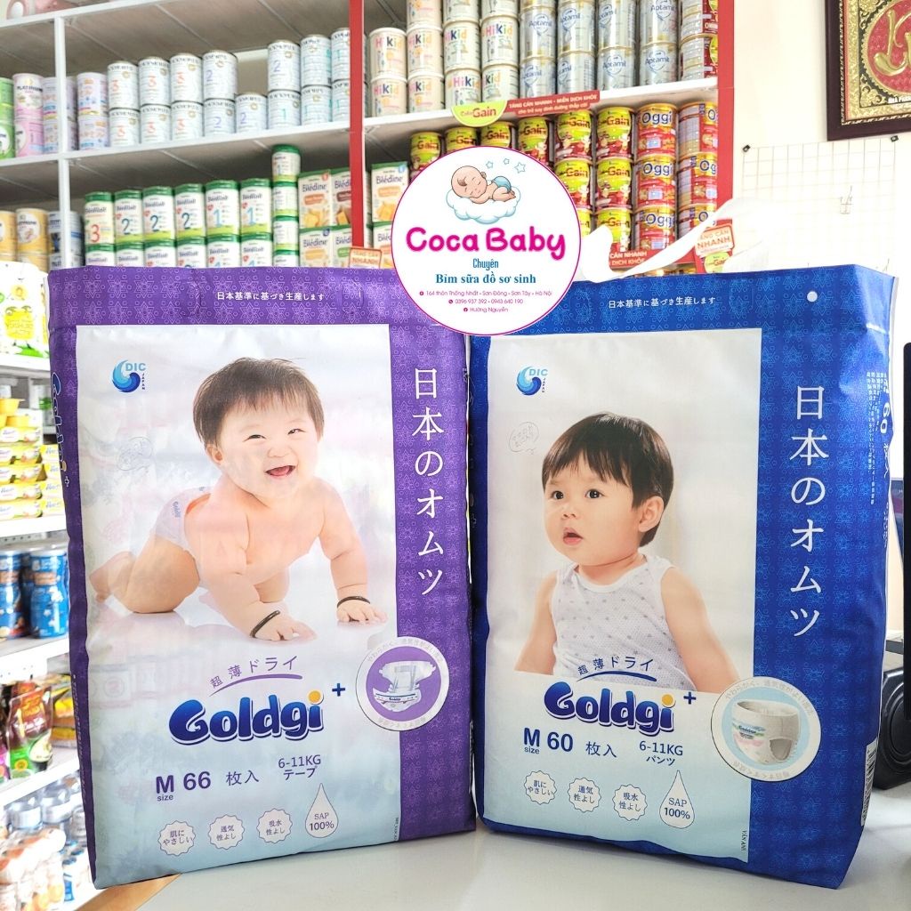 Bỉm dán/quần Goldgi cao cấp đủ size Nb92/S84/M60/M66/L48/XXL32công nghệ Nhật bản