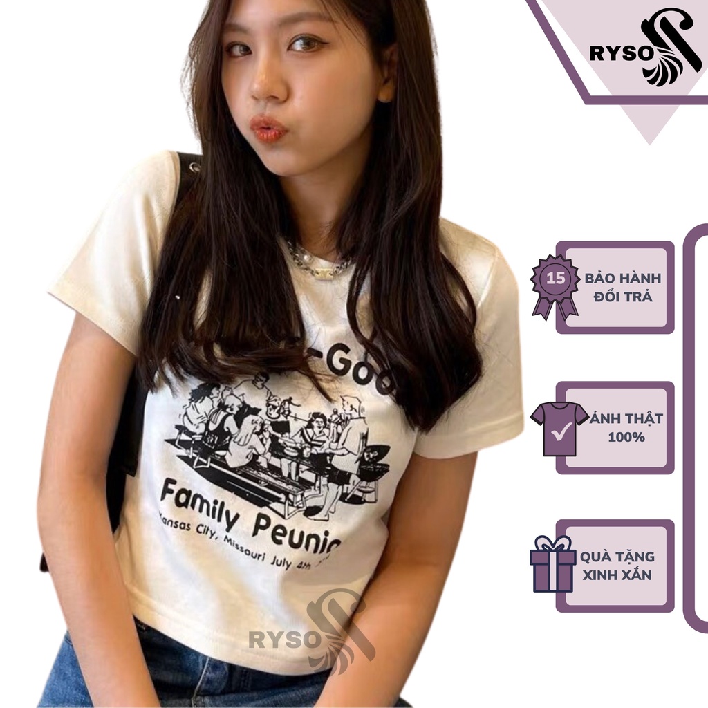 Áo Croptop RYSO FASHION Ôm Body Sexy In Hình Tay Ngắn Cổ Tròn Chất Borip Dày Dặn Co Giản Mềm Mát Loại 1