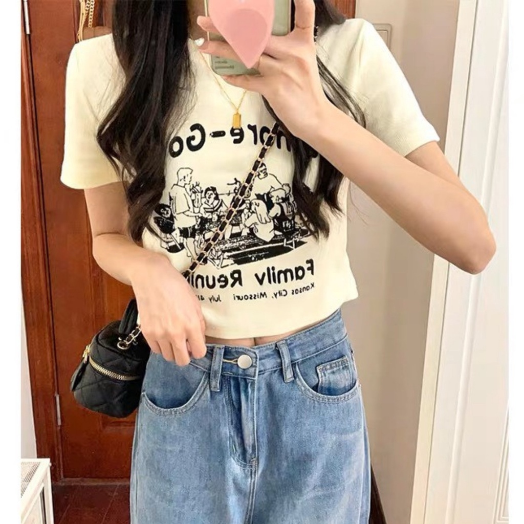 Áo Croptop RYSO FASHION Ôm Body Sexy In Hình Tay Ngắn Cổ Tròn Chất Borip Dày Dặn Co Giản Mềm Mát Loại 1