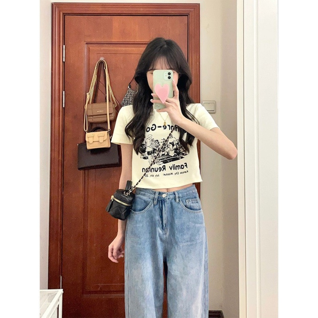 Áo Croptop RYSO FASHION Ôm Body Sexy In Hình Tay Ngắn Cổ Tròn Chất Borip Dày Dặn Co Giản Mềm Mát Loại 1