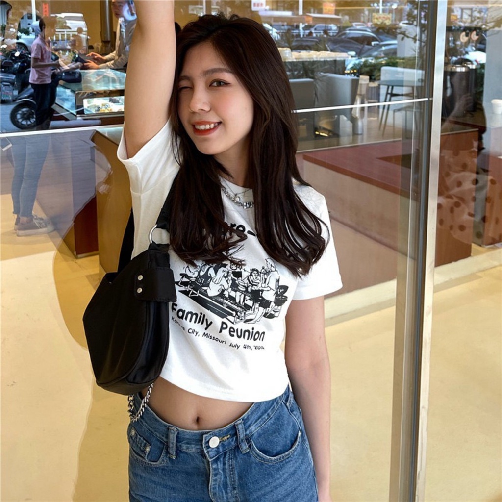 Áo Croptop RYSO FASHION Ôm Body Sexy In Hình Tay Ngắn Cổ Tròn Chất Borip Dày Dặn Co Giản Mềm Mát Loại 1