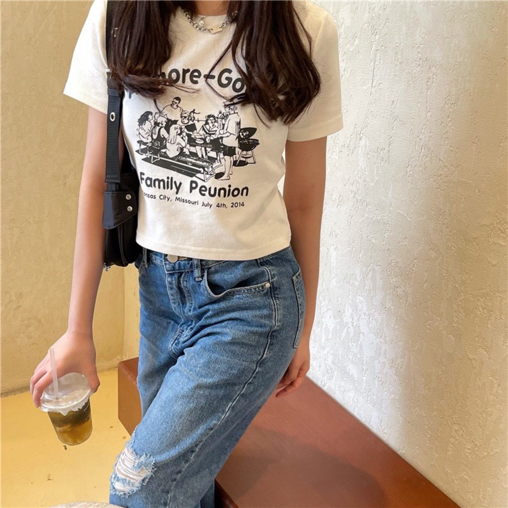 Áo Croptop RYSO FASHION Ôm Body Sexy In Hình Tay Ngắn Cổ Tròn Chất Borip Dày Dặn Co Giản Mềm Mát Loại 1