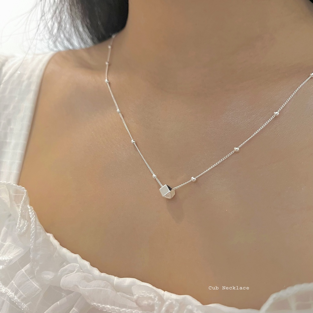 Dây chuyền nữ vòng cổ nữ bạc s925 chuỗi xích bi mặt khối hình học phong cách Hàn Quốc Cá jewelry DC224