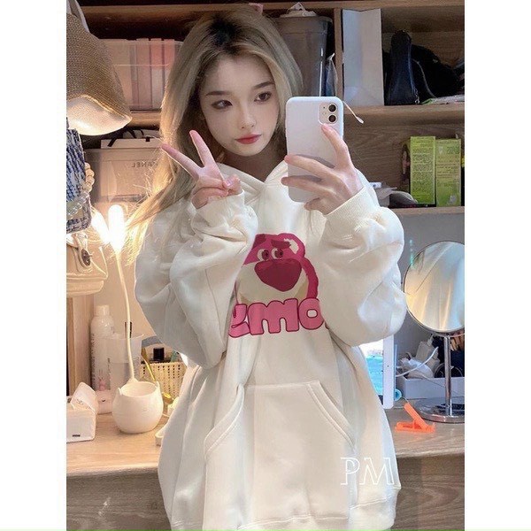 Áo Hoodies Nữ Gấu Hồng Vải Nỉ Mềm Form Rộng 3 Màu Siêu Hot NEW UNISEX